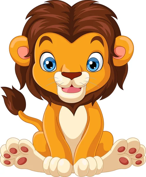 Illustration Vectorielle Lion Drôle Bande Dessinée Assis Sur Fond Blanc — Image vectorielle