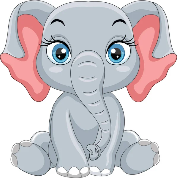 Vector Illustration Cartoon Funny Baby Elephant Sitting — Stock Vector