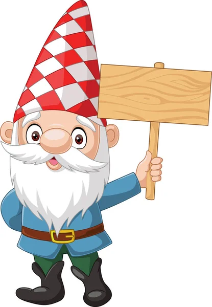 Vektorillustration Von Cartoon Happy Gnomes Holding Blank Board — Stockvektor