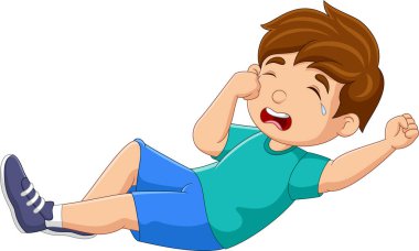 Çizgi filmdeki beyaz arka planda ağlayan küçük çocuğun vektör çizimi