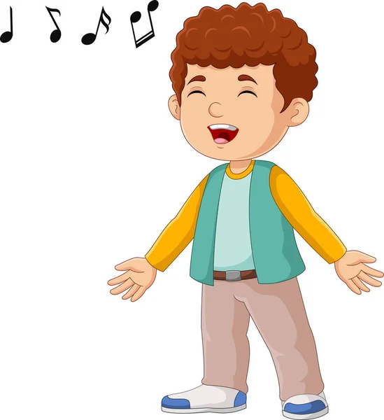 Vector Illustratie Van Schattige Kleine Jongen Cartoon Zingen — Stockvector