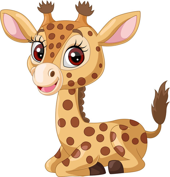 Vector illustration of Cartoon funny little giraffe sitting