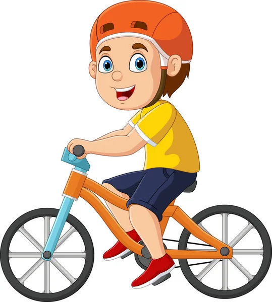 かわいい男の子漫画のベクトルイラスト自転車に乗る — ストックベクタ