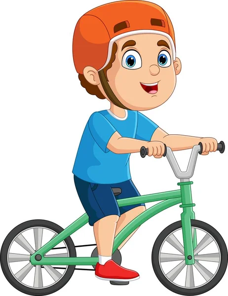 Vector Illustration Cute Little Boy Cartoon Riding Bicycle — Stock Vector