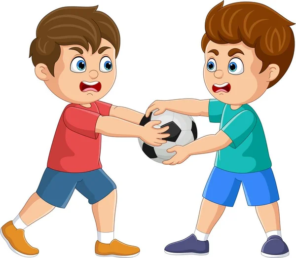 Векторная Иллюстрация Мультфильма Два Мальчика Дерутся Футбольный Мяч Векторная Графика