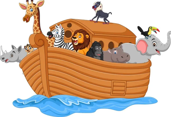 Illustrazione Vettoriale Dell Arca Cartoon Noah Con Animali — Vettoriale Stock