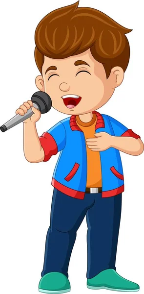 Illustrazione Vettoriale Del Bambino Carino Che Canta Con Microfono — Vettoriale Stock
