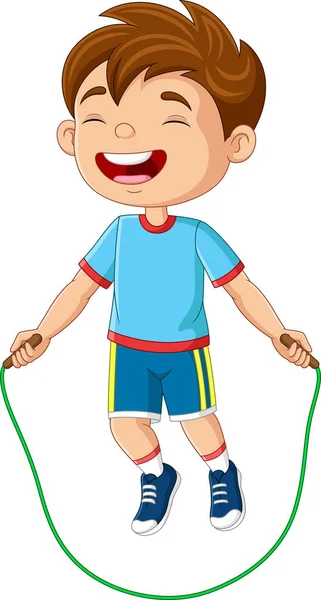Vector Illustration Cartoon Little Boy Playing Jumping Rope — Stock Vector