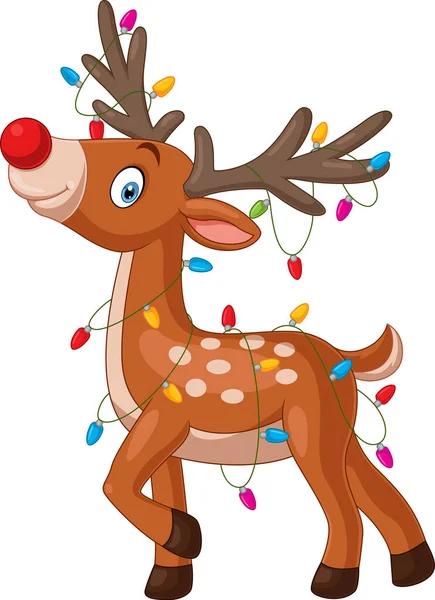 Vector Illustration Cartoon Little Deer Christmas Lights — Stock Vector