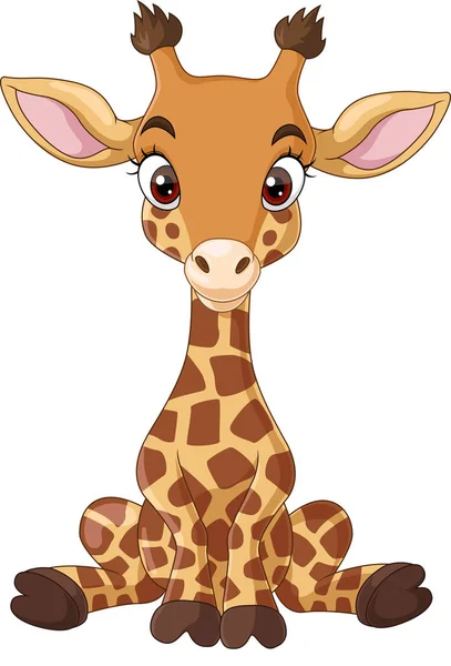 Vector Illustration Cartoon Funny Little Giraffe Sitting — Stock Vector