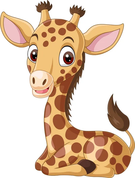 Vector Illustration Cartoon Funny Little Giraffe Sitting — Stock Vector