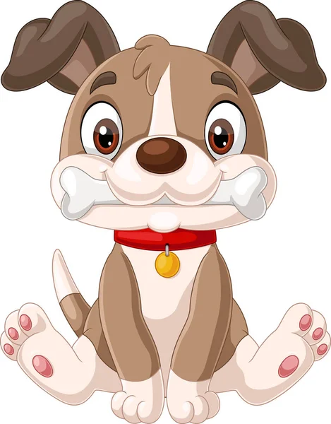 Εικονογράφηση Διάνυσμα Του Χαριτωμένο Μικρό Σκυλί Κινούμενα Σχέδια Δάγκωμα Του — Διανυσματικό Αρχείο