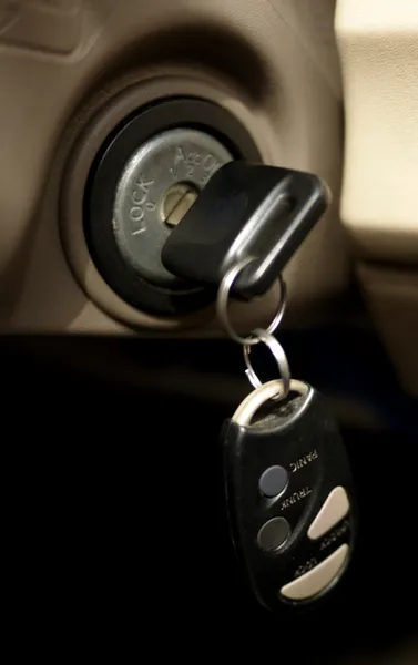 Car key on ignition start — Stock Photo, Image