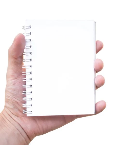 Mão segurando bloco de notas em branco — Fotografia de Stock