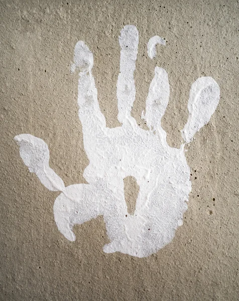 Huella de mano blanca en pared de hormigón — Foto de Stock