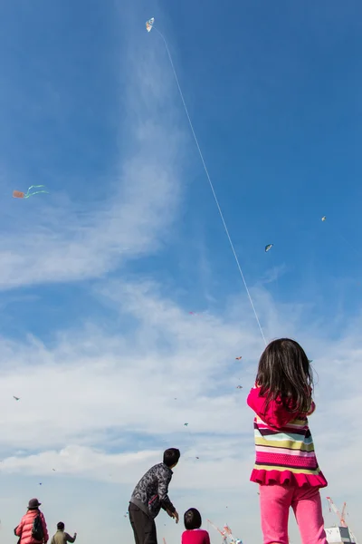 Dzieci puszczać latawce — Zdjęcie stockowe