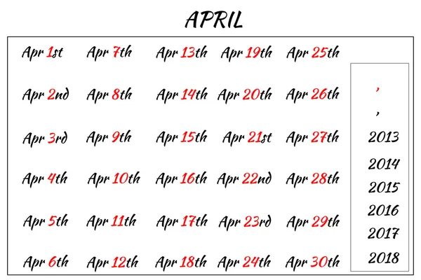 April Monatsdaten — Stockfoto