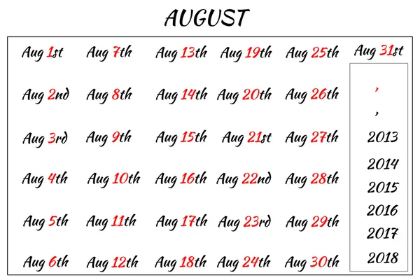 August Month Dates — Stock Photo, Image