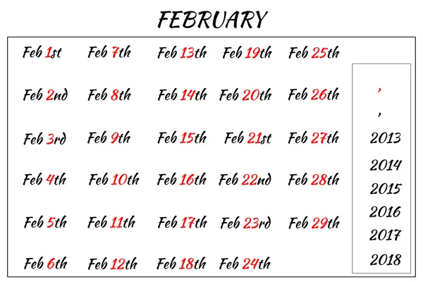 February Month Dates — Stock Photo, Image