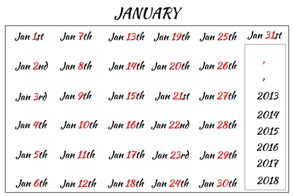 January Month Dates — Stock Photo, Image