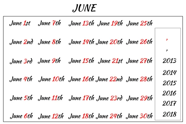 Ημερομηνίες του μήνα Ιουνίου — Φωτογραφία Αρχείου