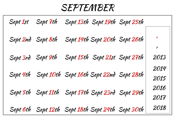 September Month Dates — Stock Photo, Image