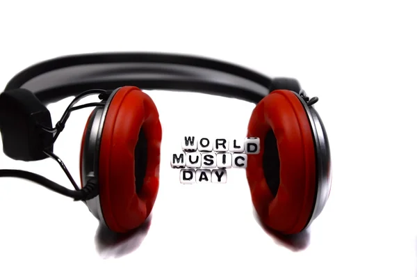 World Music Day Letters between the headphone — Stock Photo, Image