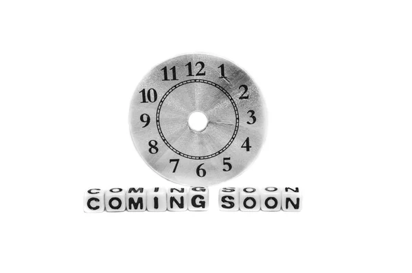 Coming soon with round clock — Stock Photo, Image