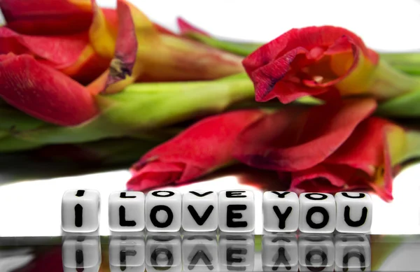 I love you with red flowers — Stock Photo, Image