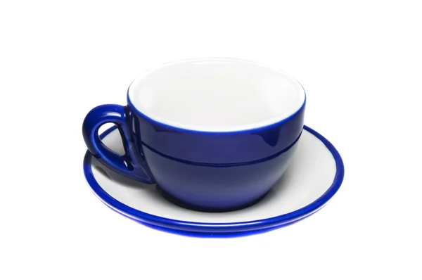 Leere blaue Tasse und Teller — Stockfoto