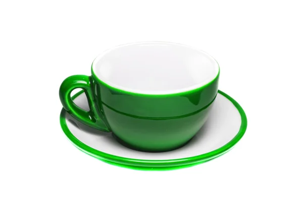 Leere grüne Tasse und Teller — Stockfoto