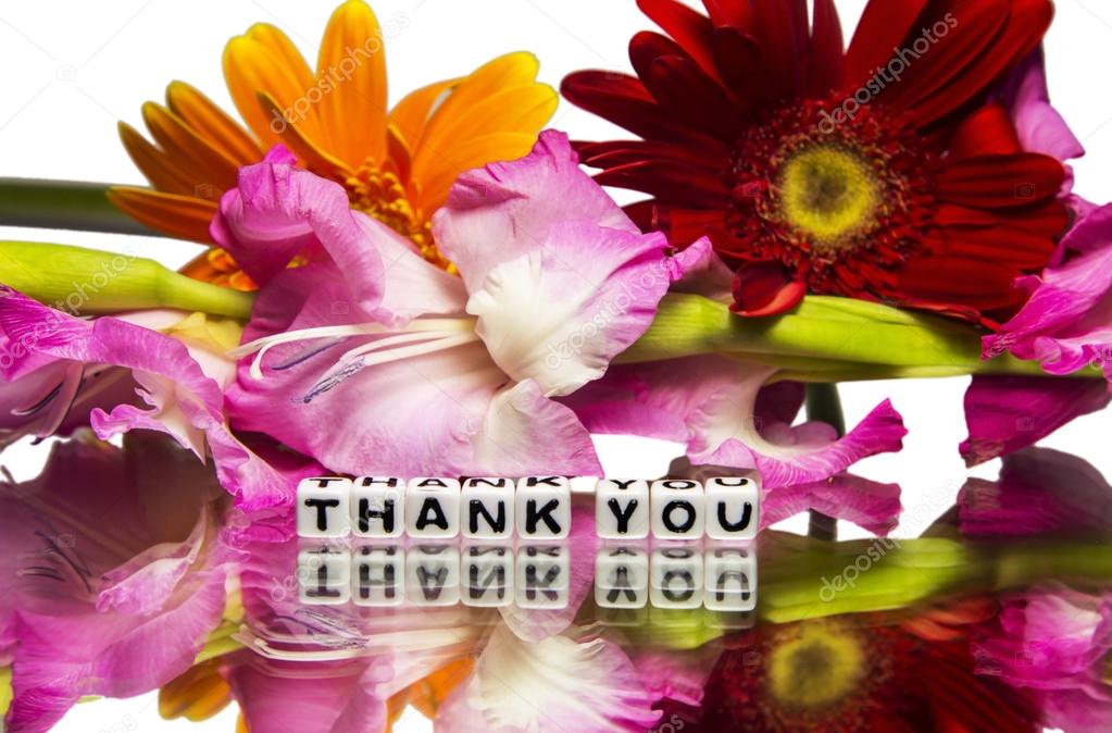Thank you with red and pink flowers