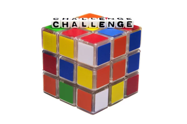 Rubik küpü meydan okuma metni — Stok fotoğraf