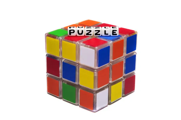 Puzzletext auf dem Rubik 's Cube — Stockfoto