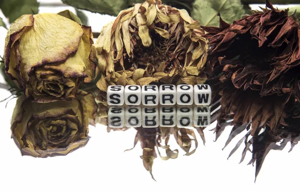 Trauertext mit alten Blumen — Stockfoto
