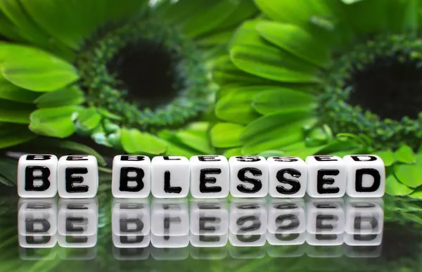 Be blessed text with green flowers — Stock Photo, Image