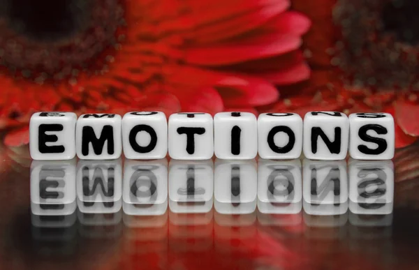 Emotions text message with red flowers — Stock Photo, Image