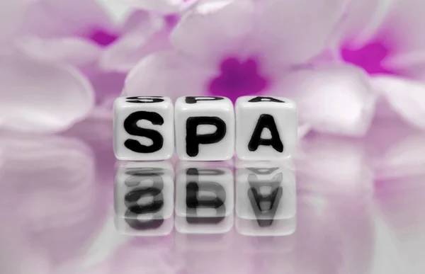 Pink flowers and spa text message — Stock Photo, Image