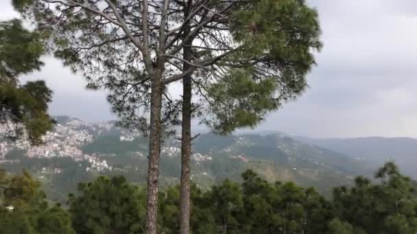ヒマラヤの島谷からのシムラ市の長い空中風景ヒマカル プラデーシュ州 — ストック動画