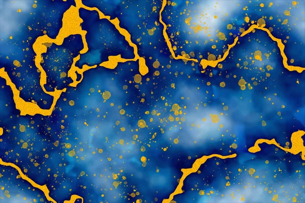 Mermer Mürekkep Altın desenli Mürekkep deseni Mavi tabanlı ve gölgeli