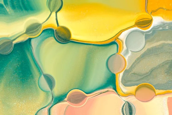 Zellen Gelber Und Grüner Farbe Alkoholfarbe Goldene Flüssige Kunst Mit — Stockfoto