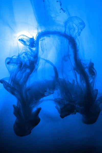 Rauchiges Design Mit Großen Blauen Farbtropfen Wasser Alkohol Tinte Flüssigkeit — Stockfoto