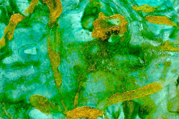 Gold patch on dark green Alcohol ink fluid abstract texture fluid art with gold glitter and liquid with shades.
