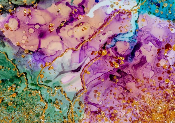 Gold Dust Various Colors Alcohol Ink Fluid Abstract Texture Fluid — Stockfoto
