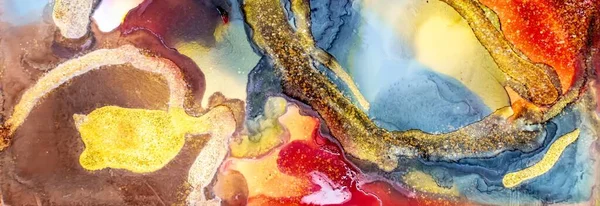 Golden Dust Flowing Gold Lines Alcohol Ink Fluid Abstract Texture — Stockfoto