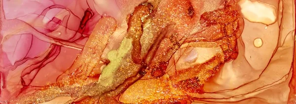 Red Pink Yellow Ink Golden Dust Alcohol Ink Fluid Abstract Stok Fotoğraf