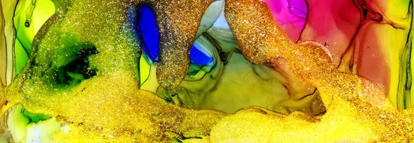 Golden Dust Powder Flowing Alcohol Ink Fluid Abstract Texture Fluid — Stockfoto