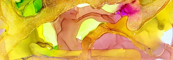 Golden Dust Drops Dark Yellow Alcohol Ink Fluid Abstract Texture — Stockfoto
