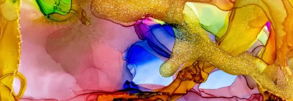 Golden Drops Powder Dust Yellow Part Alcohol Ink Fluid Abstract — 图库照片