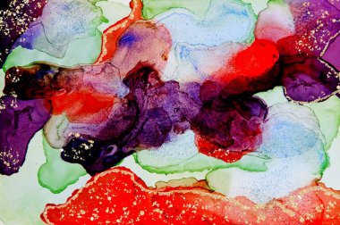 Golden dust on dark red and rust Alcohol ink fluid abstract texture fluid art with gold glitter and liquid with shades.